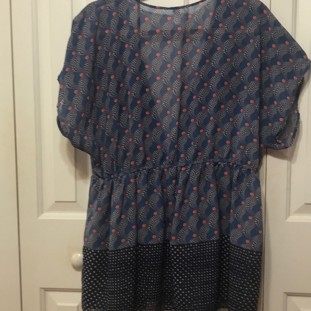 Blue Patterned Sheer Flowy Top - image 5